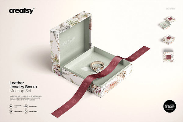 精美高端珠宝盒外观设计效果图样机模板01 Jewelry Box Mockup Set 01