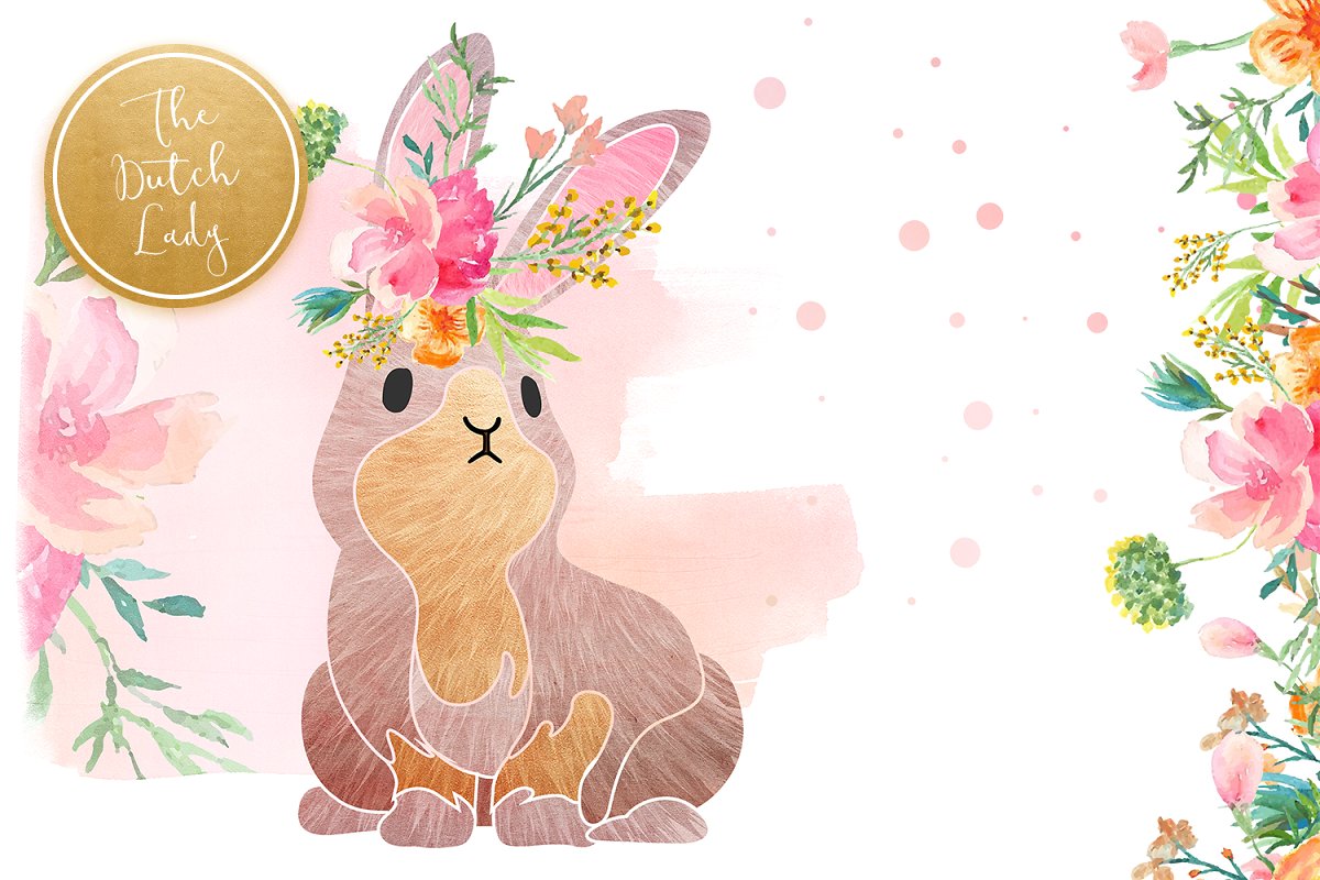 春天主题手绘兔子&狐狸水彩剪贴画套装 Hello Spring Clipart Set插图4