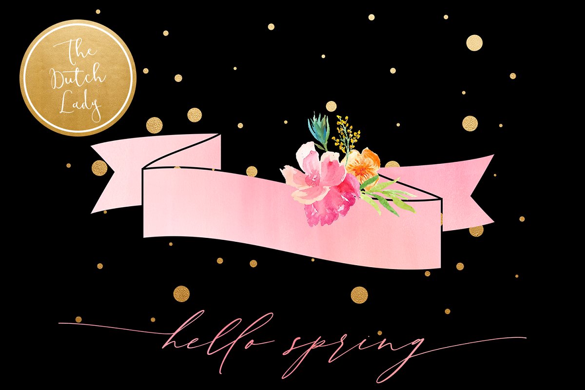 春天主题手绘兔子&狐狸水彩剪贴画套装 Hello Spring Clipart Set插图2