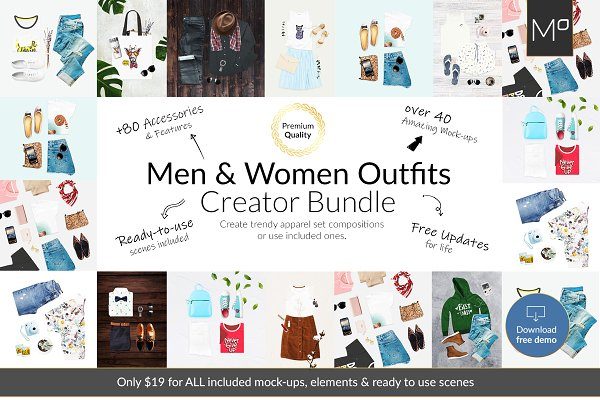 时尚潮流男女服装设计展示样机模板集合 Men & Women Outfit Creator Bundle