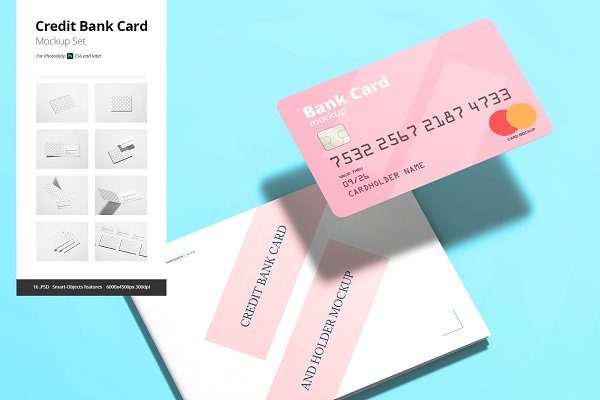 16个信用卡/银行卡设计展示样机素材模板 Credit / Bank Card Mockup