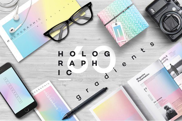 60个潮流全息渐变背景纹理设计素材 Holographic Gradients