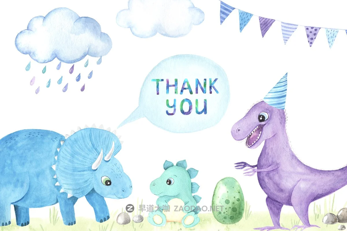 可爱卡通手绘恐龙水彩画合集 Watercolor Dinosaurs Collection插图9 可爱卡通手绘恐龙水彩画合集 Watercolor Dinosaurs Collection插图9