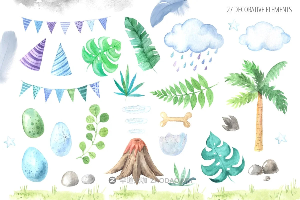 可爱卡通手绘恐龙水彩画合集 Watercolor Dinosaurs Collection插图2 可爱卡通手绘恐龙水彩画合集 Watercolor Dinosaurs Collection插图2