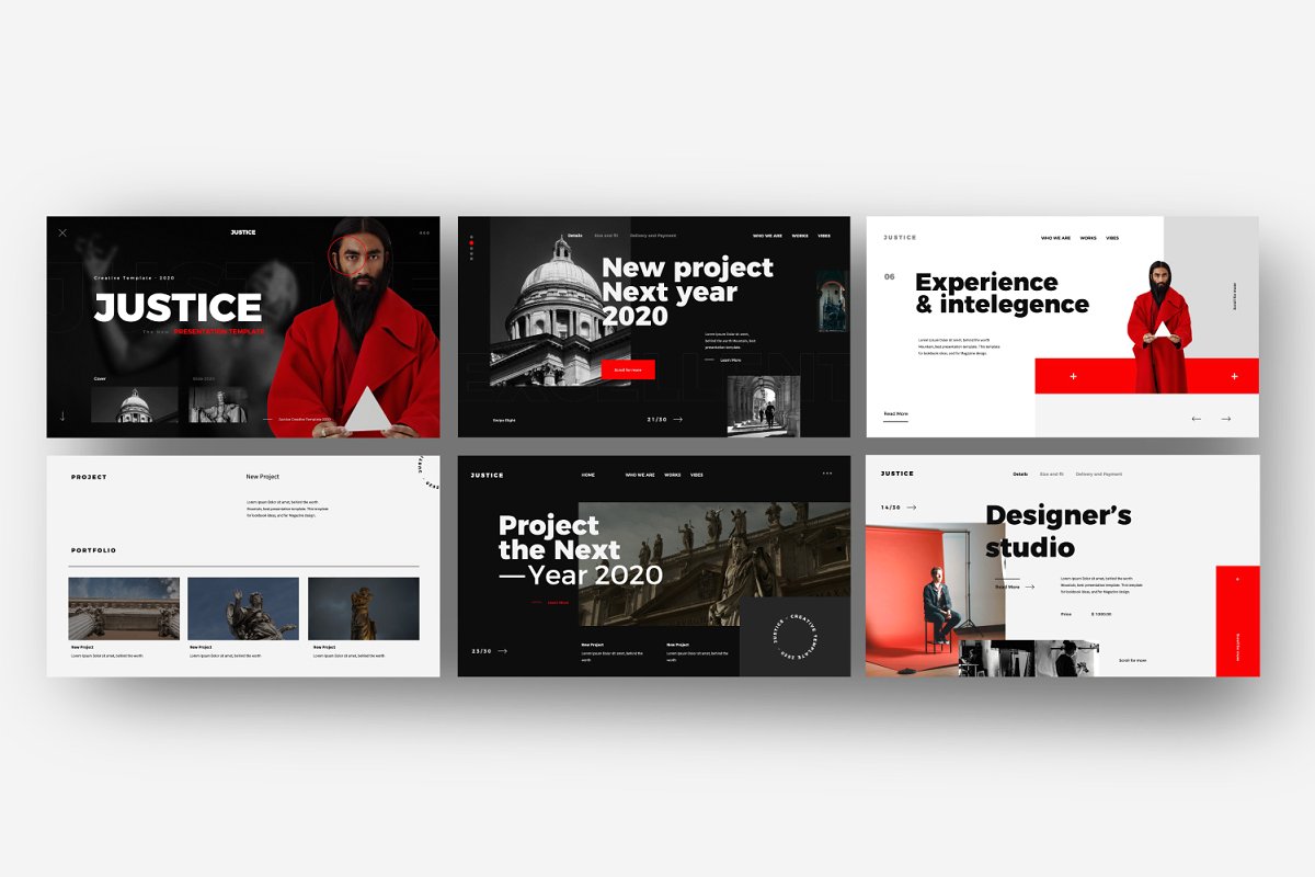 潮流摄影设计作品集设计PPT演示文稿 JUSTICE – Brand Marketing PPT插图1