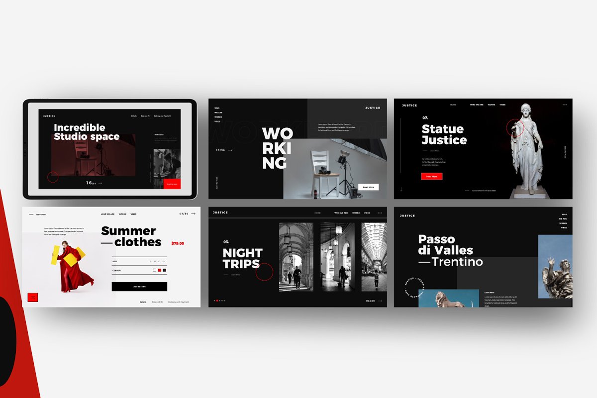 潮流摄影设计作品集设计PPT演示文稿 JUSTICE – Brand Marketing PPT插图2