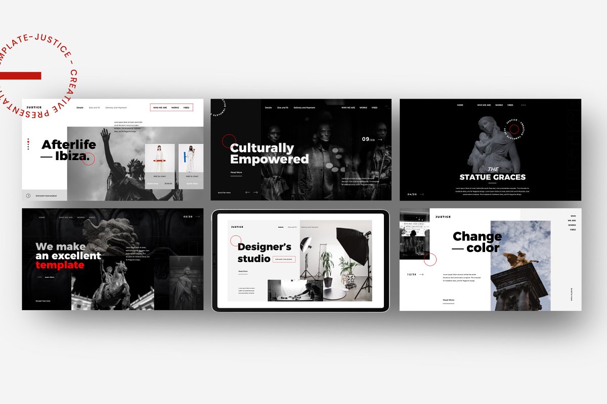 潮流摄影设计作品集设计PPT演示文稿 JUSTICE – Brand Marketing PPT插图5