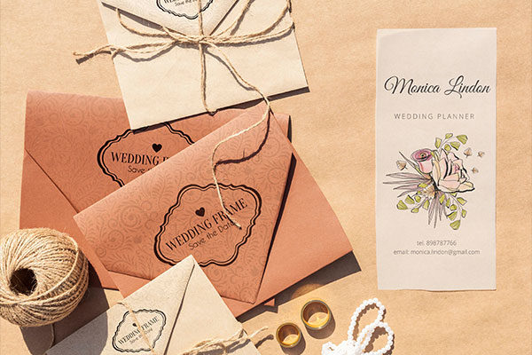 6个复古婚礼邀请函卡片设计展示样机模板 Vintage Wedding Invitations With Brown Paper Envelopes