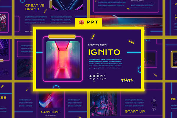 霓虹灯效果商务介绍PPT演示文稿设计模板 IGNITO – Neon Colour Powerpoint Template