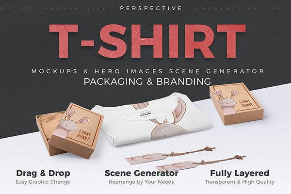T恤衫连衣帽服装&包装设计效果图样机模板 T-shirt Packages Perspective View