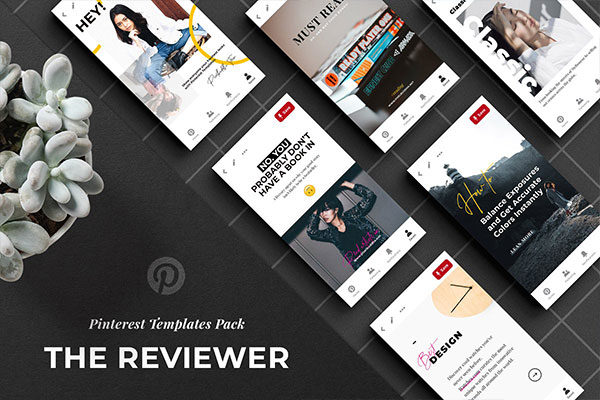 时装店/时尚品牌Pinterest文章贴图设计模板 The Reviewer Pinterest Templates Set