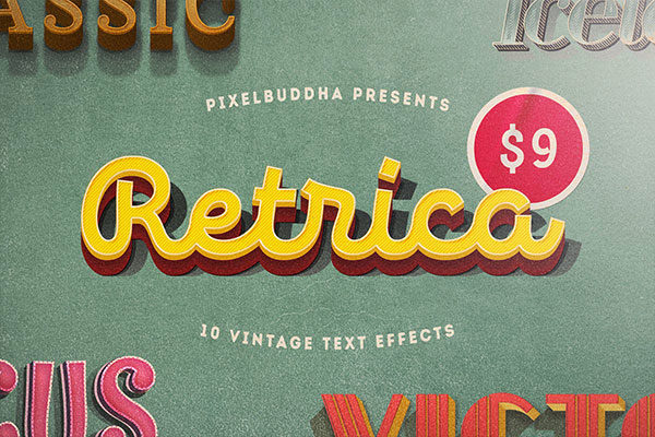 10款复古电影海报3D英文字体设计PS图层样式 Retrica: Vintage Text Effects Pack