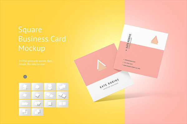 14个方形商务名片设计展示图PSD样机模板 Square Business Card Mockup