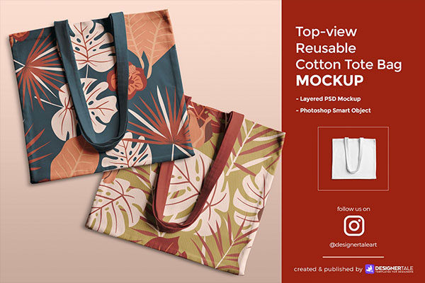 无纺布购物袋外观设计效果图样机模板 Reusable Cotton Tote Bag Mockup