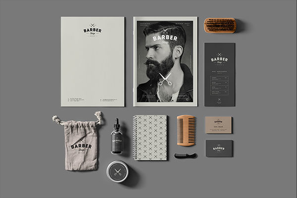 理发店品牌VI设计展示样机模板素材 Barber Shop Branding Mock-up