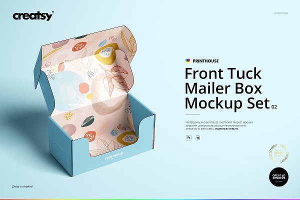 方形快递产品包装盒PSD样机 Tuck Mailer Box Mockup