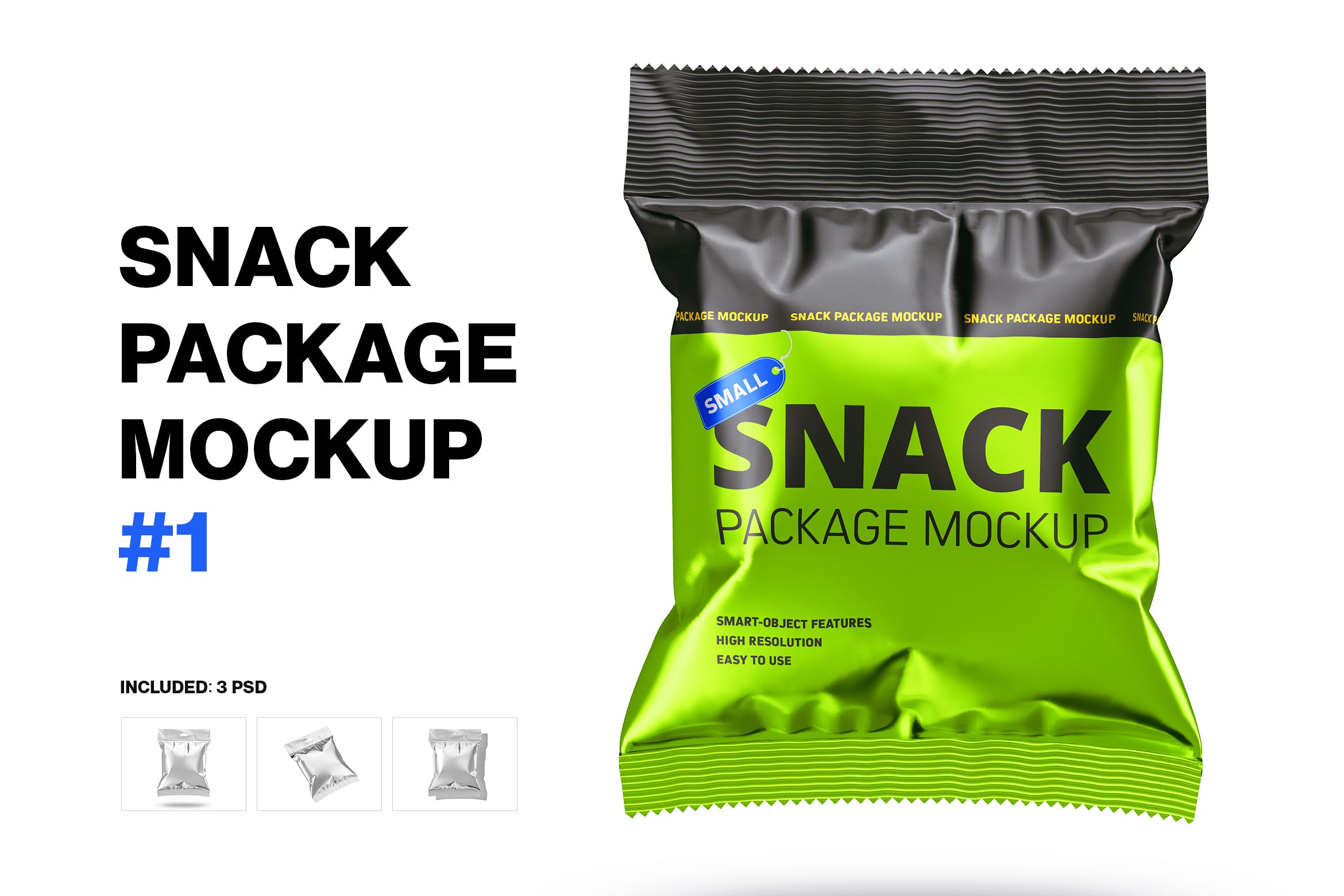 食品零食塑料包装袋设计样机模板 small snack package mockup