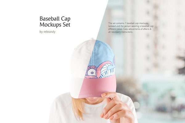 7款棒球帽样机设计展示模板集 Baseball Cap Mockups Set