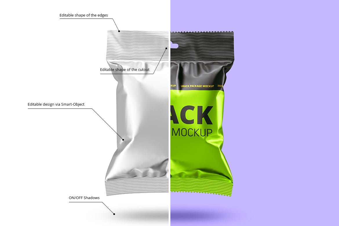 食品零食塑料包装袋设计样机模板 small snack package mockup