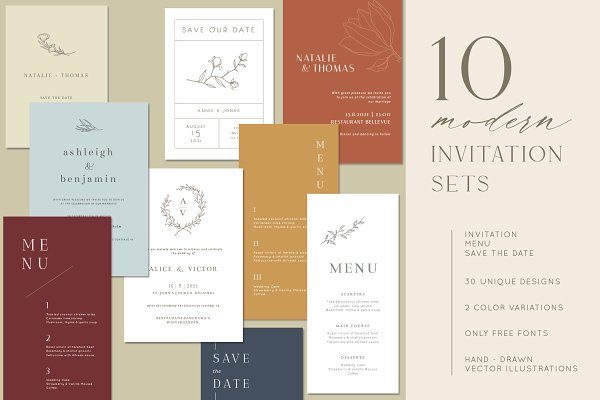 10款现代婚礼邀请函请柬设计模板 10 Modern Wedding Invitation Sets