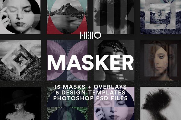 潮流现代几何图形照片拼贴特效样机 Masker Photo Collage Templates