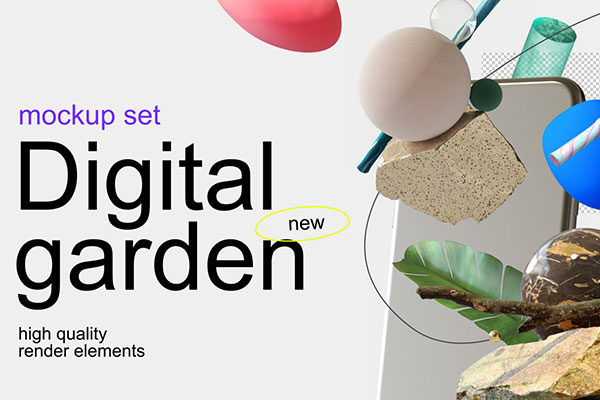 数码花园装饰手机场景样机 Digital Garden Set