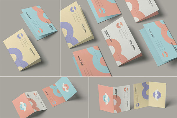 折叠商务名片设计展示样机模板 Folded Business Card Mockup