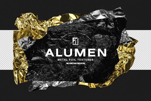 潮流褶皱黑金金属铝箔背景纹理素材 Alumen – Metal Foil Textures