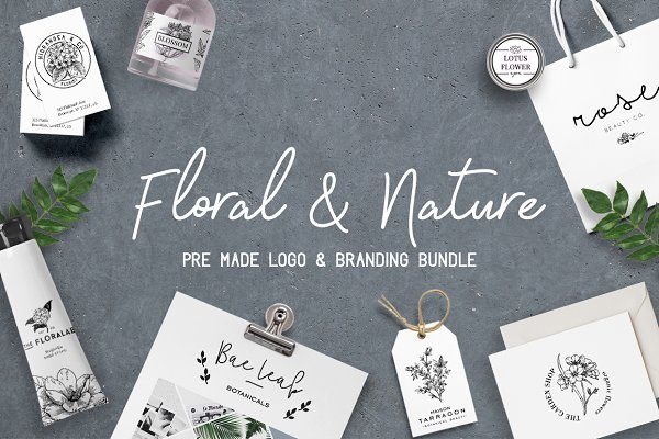 花卉装饰沙龙水疗品牌LOGO样机模板 Floral Logo And Branding Bundle