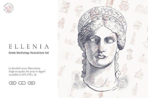65款手绘古希腊神话人物矢量插画 Ellenia – Greek Mythology Set
