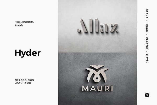 6款金属木质效果LOGO标志样机 Hyder Sign Mockups