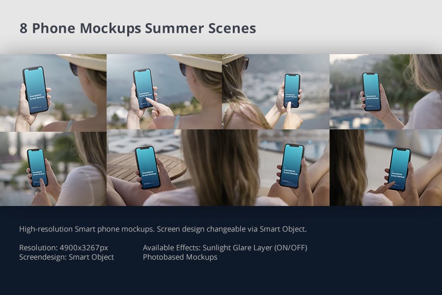 8款手持iPhone智能手机屏幕样机模板 Phone Mockup Summer Scenes插图10
