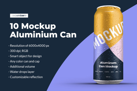 10个500毫升啤酒饮料汽水易拉罐样机模板 10 Mockup Aluminium Can 500 ml With Water Drops