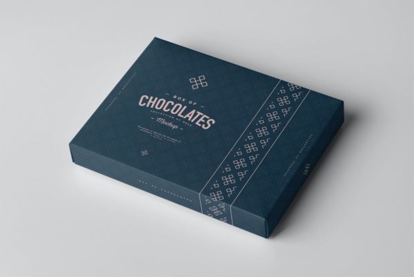 逼真巧克力包装盒设计展示样机模板 Box Of Chocolates Mockup