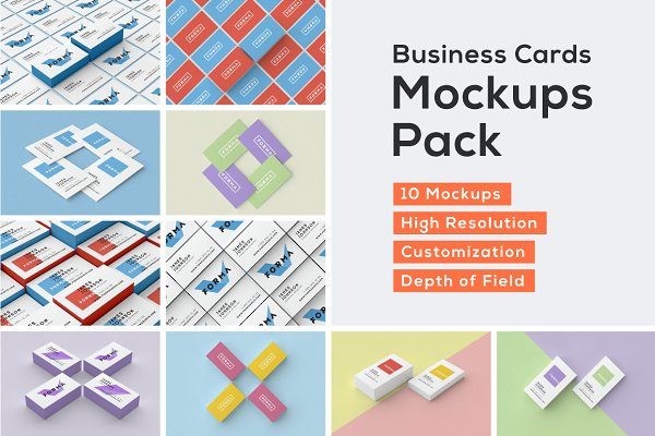 10款逼真商务创意名片样机模板 Business Cards Mockup Pack