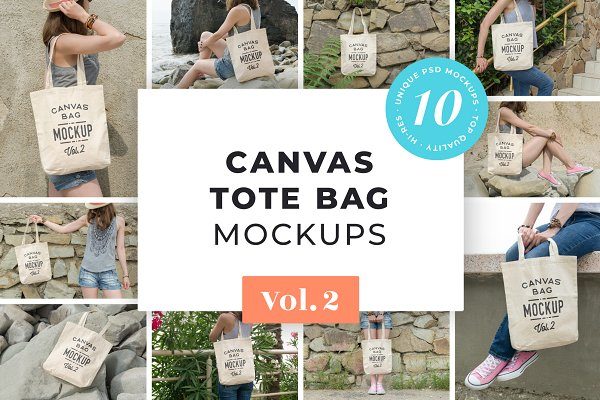 10款帆布手提无纺布袋设计样机模板 Canvas Tote Bag Mockups Pack Vol. 2
