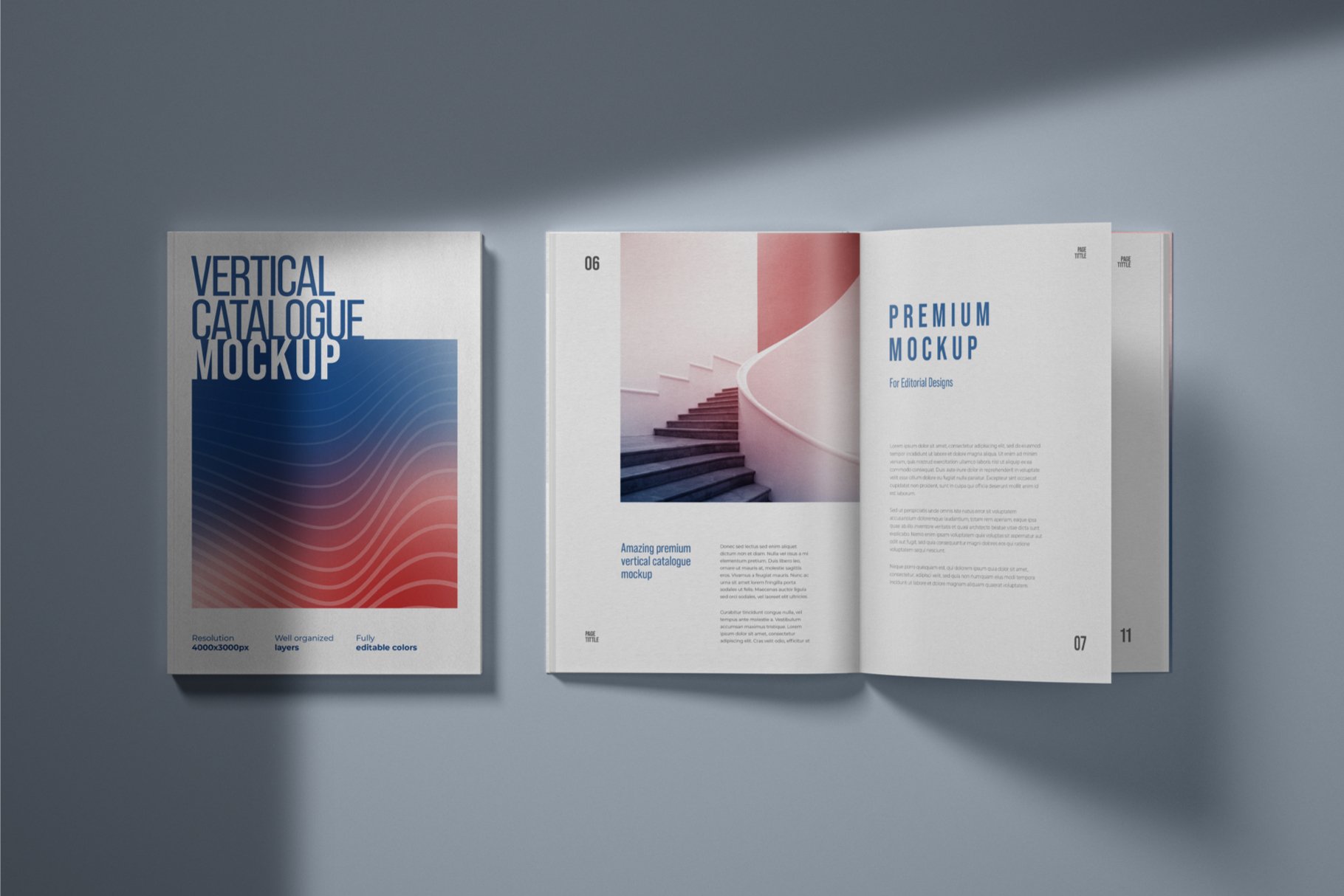 10款精装书画册设计样机模板 Vertical Catalogue, Magazine Mockup插图2
