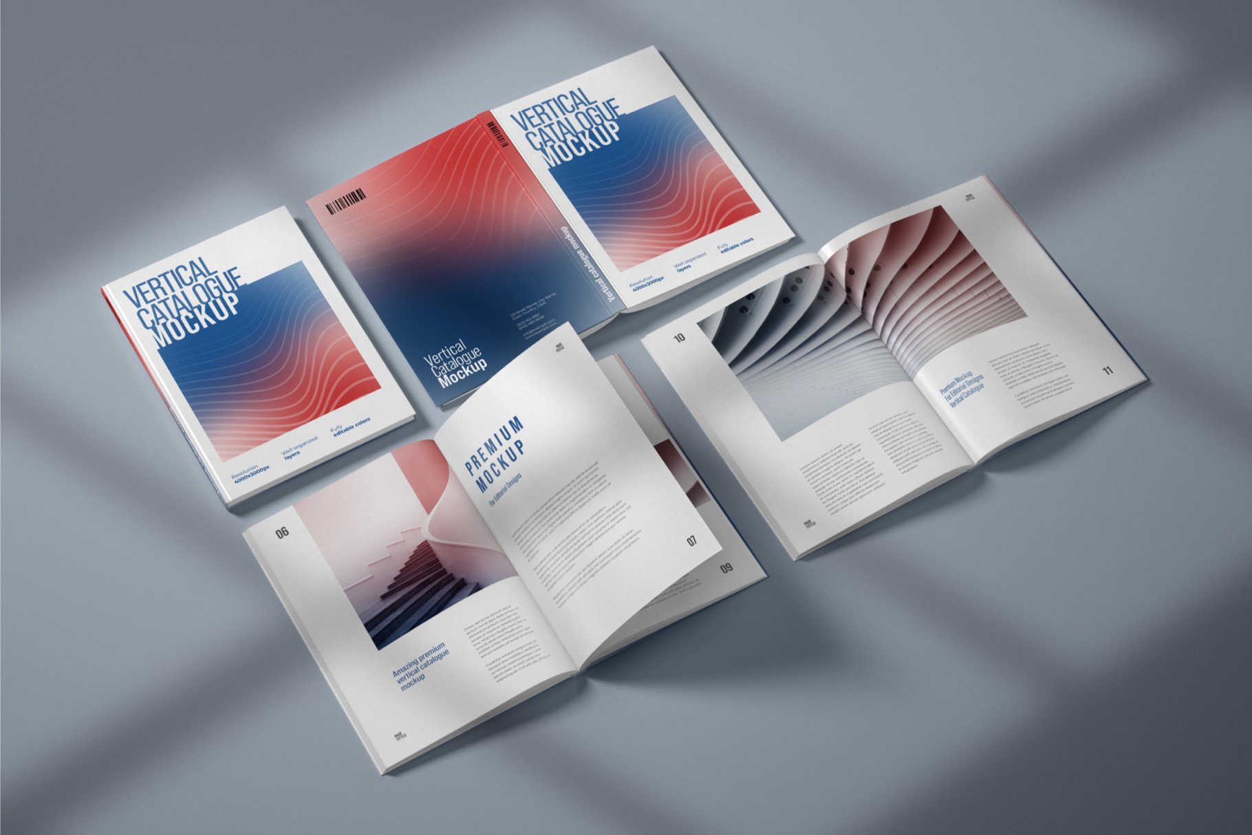 10款精装书画册设计样机模板 Vertical Catalogue, Magazine Mockup插图3