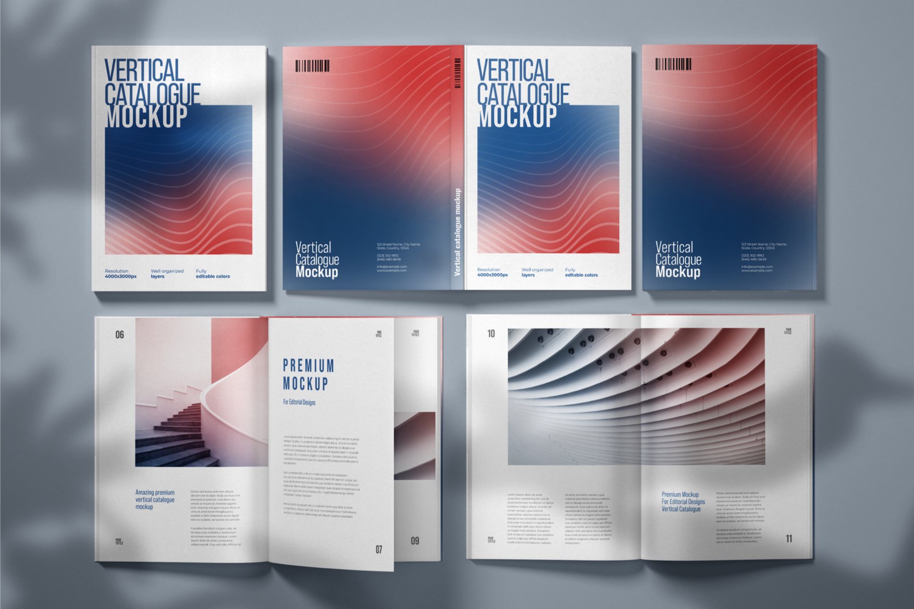 10款精装书画册设计样机模板 Vertical Catalogue, Magazine Mockup插图5