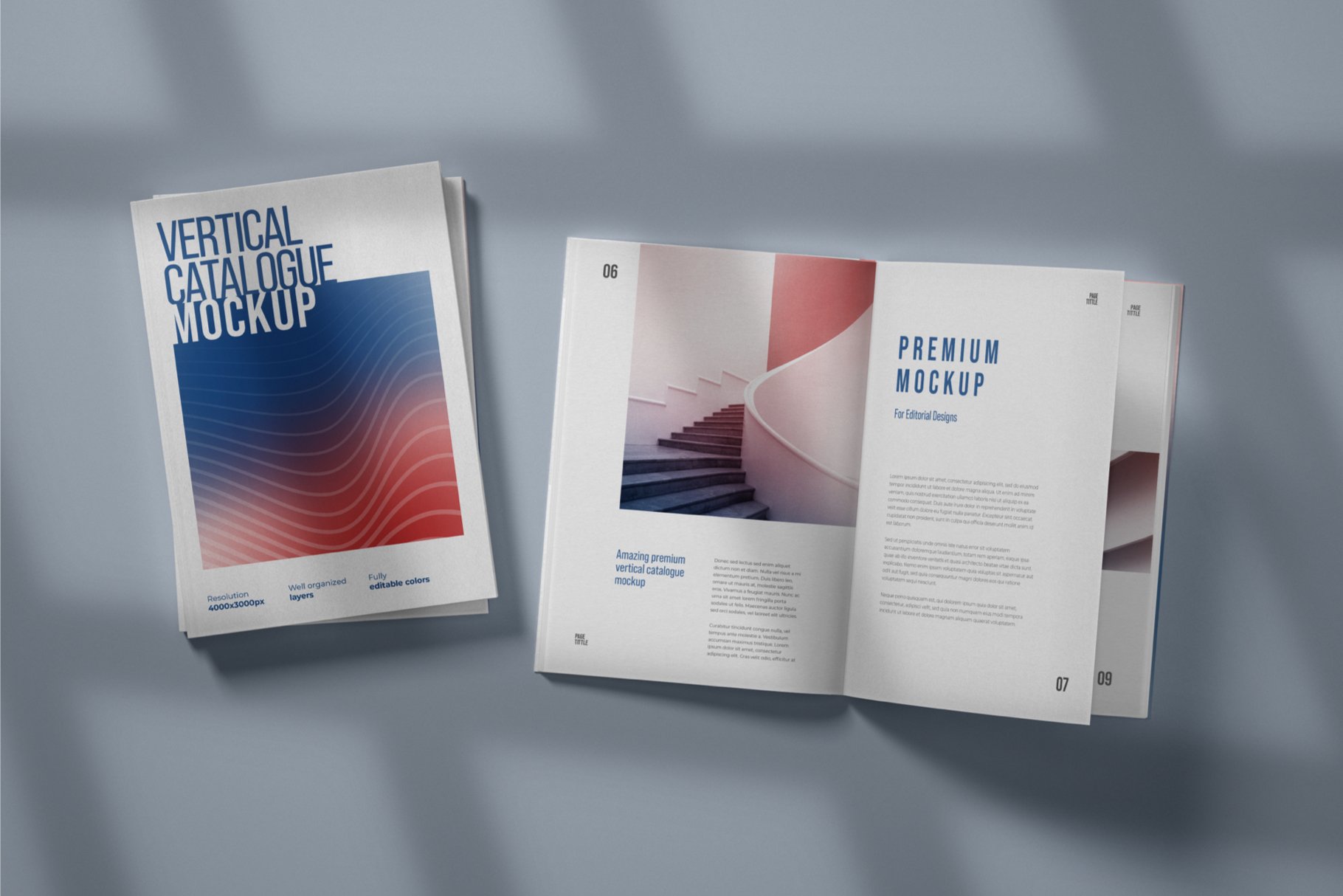 10款精装书画册设计样机模板 Vertical Catalogue, Magazine Mockup插图6