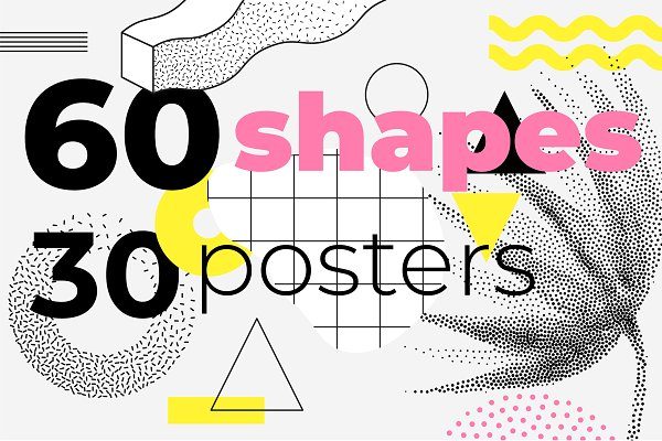 90款抽象几何图形海报设计素材 60 Geometric Shapes, 30 Posters