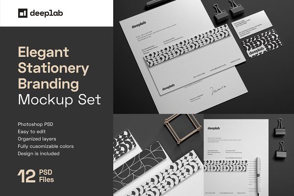 典雅品牌VI设计办公用品样机 Elegant Stationery Branding Mockup