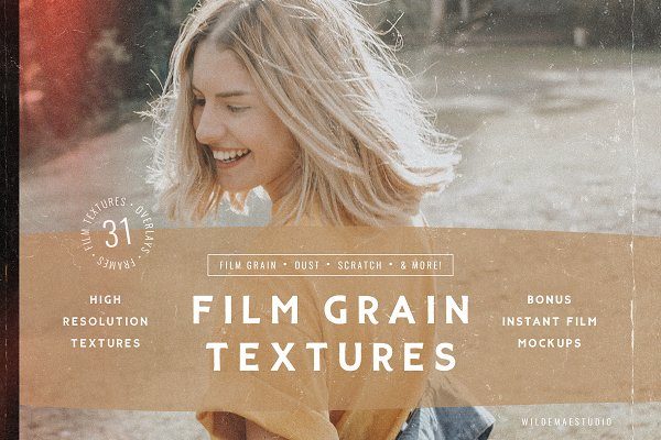 31款胶片噪点漏光效果纹理素材 Film Grain Textures & Film Mockups