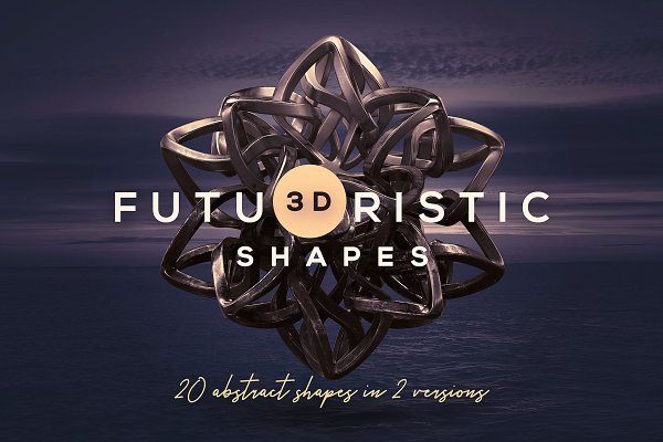 20款抽象科幻金属3D图形素材 Futuristic 3D Shapes