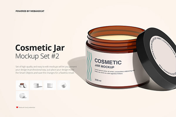 多角度化妆品塑料罐样机模板 Cosmetic Amber Jar Mockup 2