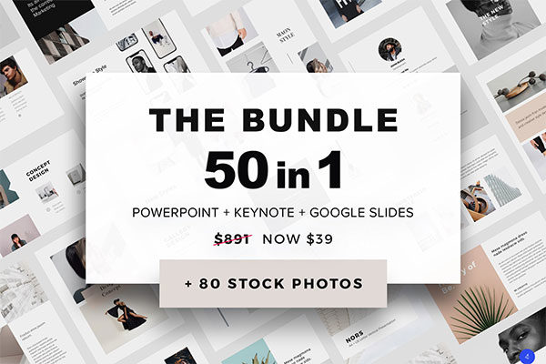 50款欧美极简高端版式设计幻灯片模板+80款简约配图 The Bundle + 80 Stock Photos