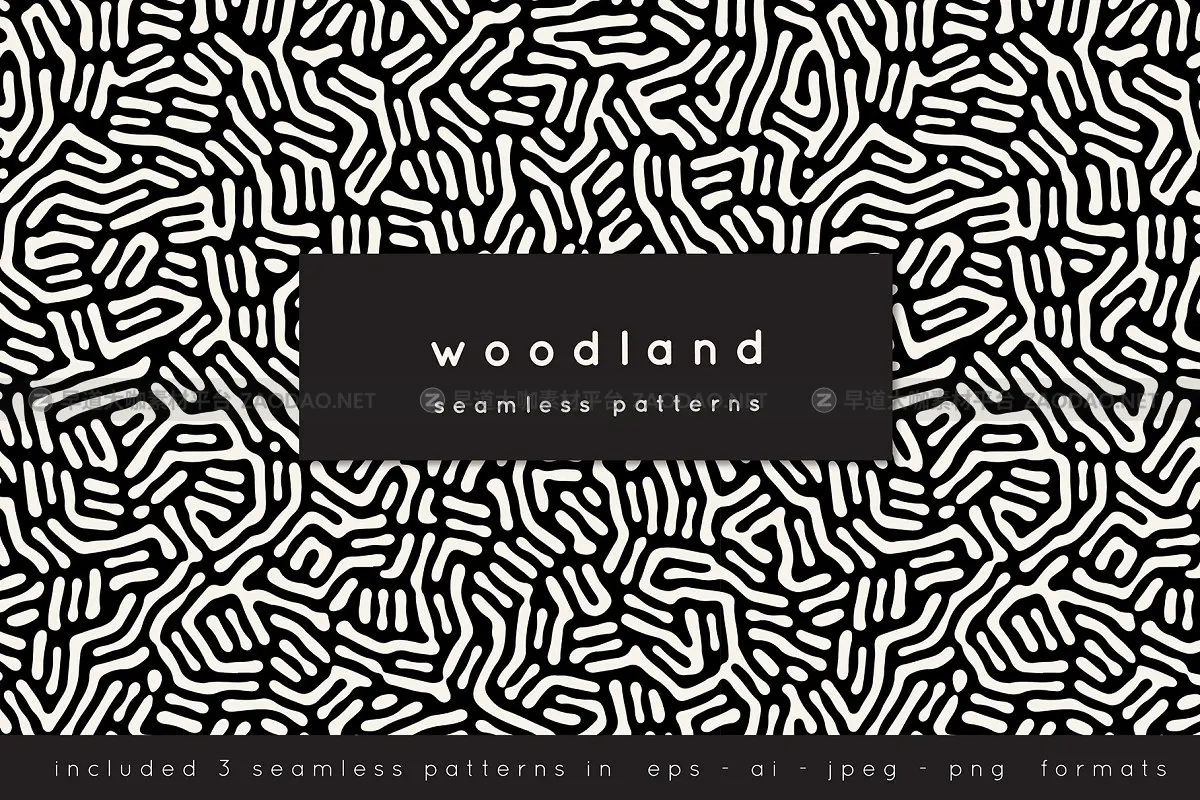 无缝木纹拼贴矢量纹理素材 Woodland Seamless Patterns Set插图