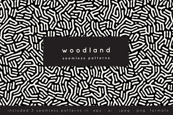 无缝木纹拼贴矢量纹理素材 Woodland Seamless Patterns Set