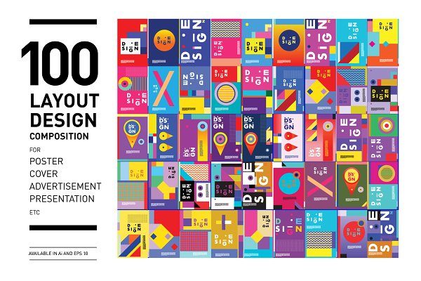 100款炫彩几何平面宣传招贴海报矢量模板 Creative Typography Poster Design