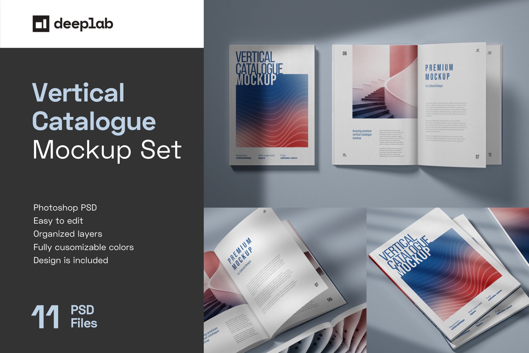10款精装书画册设计样机模板 Vertical Catalogue, Magazine Mockup插图